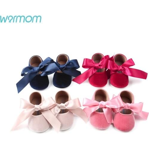 Warmom Kids Baby Girls First Walker Silk Bow Knot Shoes Princess Satin Bowknot Soft Shoes Cute Spring Autumn Baby First Walkers