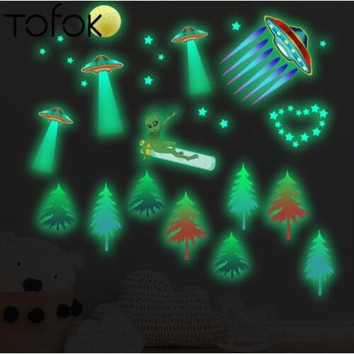 Tofok Luminous Universe UFO Stars Wall Stickers Childrens Room Living Room Bedroom Creative Simple Decorative Wall Decals