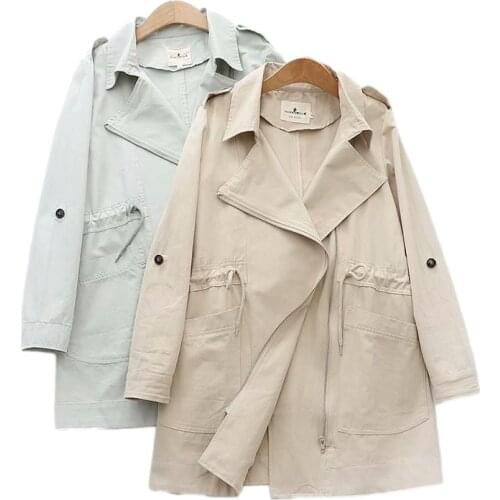 Nice Vintage Woman Camel Loose Pleated Long Trench Sping Autumn Casual Office Ladies Turn-down Collar Outerwear Female Chic Coat