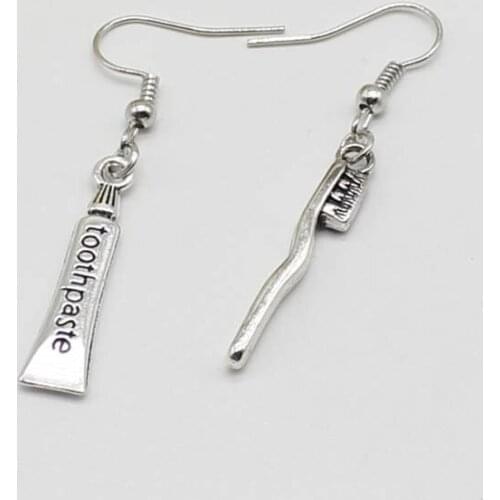 Vintage Charm Antiques Keep Sanitary Toothpaste Toothbrush Party Alternative Ms. Earrings Jewelry