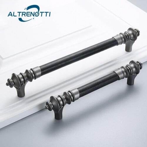 Vintage Handle Furniture Cabinet T Bar Leather Zinc Alloy European Drawer Wardrobe Knob Kitchen Cupboard Room Door Pull Hardware