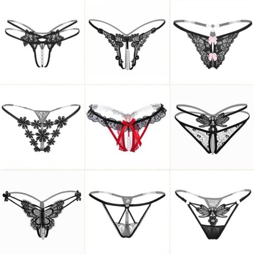 Sexy Lace Panties Lingerie Women Low Waist Hollow T-back Embroidery G Strings Senique Underwear Red Black Hot Thongs Underpants