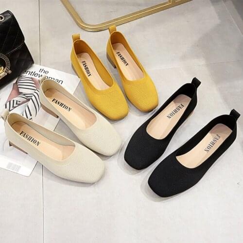 Ol Office Lady Shoes Low Heels Dress Shoes Stretch Fabric Boat Shoes Woman Square Toe Slip on Shoes Black zapatos mujer 8055L