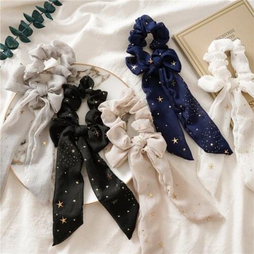 Candy Color Women Hair Scrunchie Bows Ponytail Holder Hairband Bow Knot Scrunchy Girls Hair Ties Hair Accessories Stars Chiffon