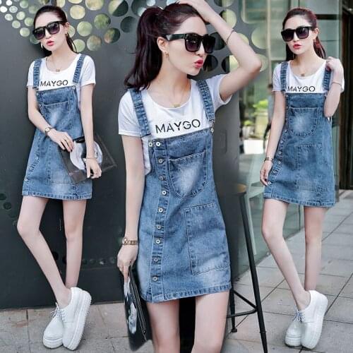 Bib Denim Dress Suspender Skirt Female Korean Version Slim Slimming Belly Short Skirt 2021 Summer New Womens Clothing