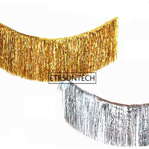 Gold Foil Fringe Curtain Tinsel String Shiny Shimmer Tassel Wedding Decoration Photo Booth Backdrop 35*120cm 50pcs
