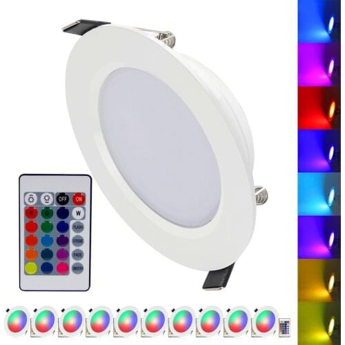10pcs/Lot) RGB 10W 5W LED Panel Light With Remote Control Recessed Ceiling Lamp Indoor Decoration Colorful Home Light