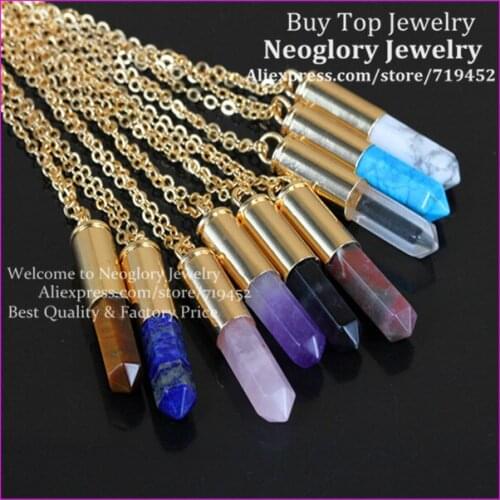 10pcs Mix Nature Pink Quartz/Crystal Point Bullet Pendant metal Color Casing Necklace Drusy Quartz Druzy Pendant Necklace