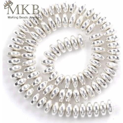 130pcs/strand Natural Stone Beads Silvers Plated Hematite Rondelle Beads For Jewellery Making 6*3mm Spacer Beads Diy Bracelet