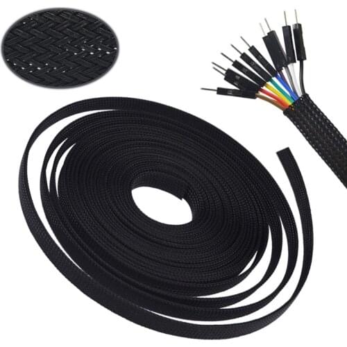 33ft-10m 4 6 8 10 12 14 16mm black Braid PET Expandable Sleeving High Density Plaited Cable Sleeves Fabric Cable DIY