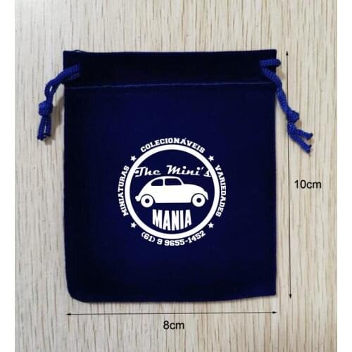 Custom Logo 500pcs 8x10cm Drawstring Blue Velvet Bags Printed With White logo
