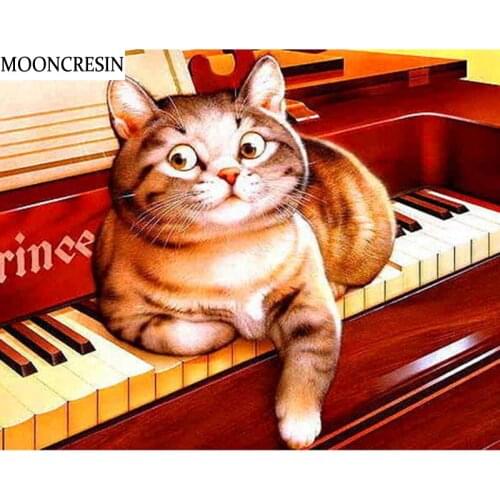 Diamond Mosaic Embroidery Cross Stitch Animal 5D Diy Diamond Painting Cat & Piano Full Square Rhinestone Wall Sticker Home Decor
