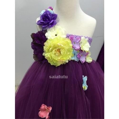 Purple Flower Spring Summer Autumn Winter Kids Clothes Children Princess Wedding Clothing Vestido tutu Costume Tutu Girls dress