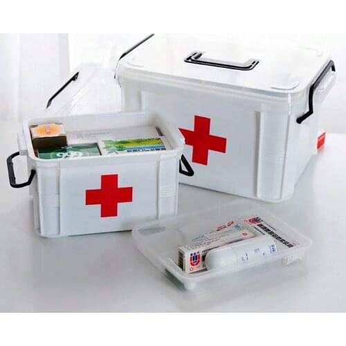 Double Layers Multifunctonal Storage Box First Aid Kit Organizer With Handle Portable Kits PP Plastic Drug Household Medical Kit