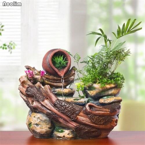 European Succulents Potted Plants Lucky Rockery Water Fountain Desktop Feng Shui Ornaments Indoor Water Fountains Resin Crafts