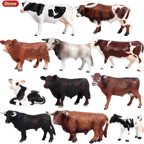 Oenux Original Farm Animals Model Simulation Cattle Cow Calf Bull OX PVC Animal Action Figure Collection Educational Toy For Kid
