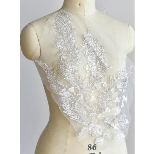 French Lace 6color Handmade Beads 3D Wedding Dress Applique DIY Ivory White Lace Collar Lace Fabric Patch