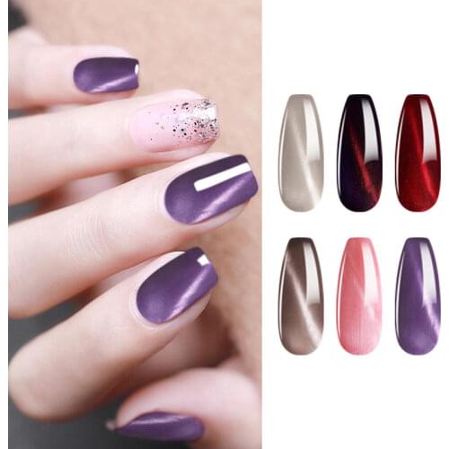 HNM 6PCS Cat Eye Gel Nail Polish With Magnet Set Nail Varnish Primer Soak Off UV LED Nail Gel Salon Manicure 8ML