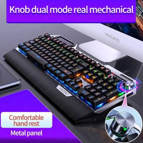Metal Gaming Mechanical Keyboard with Wrist Rest Anti-ghosting 108 Keys Wired RGB Backlit Keyborad for Laptop PC Desktop Gamer