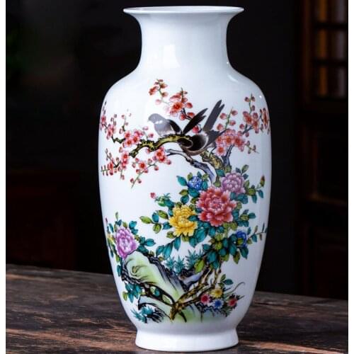 ClassicTraditional Porcelain Vase Antique Flower bird Vintage Ceramic Vase Flower Arrangement Home Ornaments