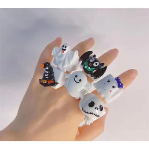 Halloween Goth Rings for Women Zombie Skull Ghost Bat Acrylic Rings Pumpkin Face Accessories Y2k Jewelry 90s Aesthetic Gifts New