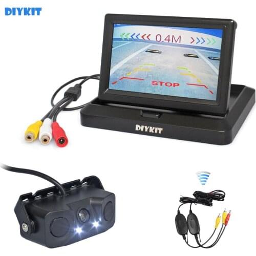 DIYKIT Wireless 5" Car Reversing Camera Kit Back Up Car Monitor Video Parking Radar Sensor 2 in 1 Car Camera Parking System