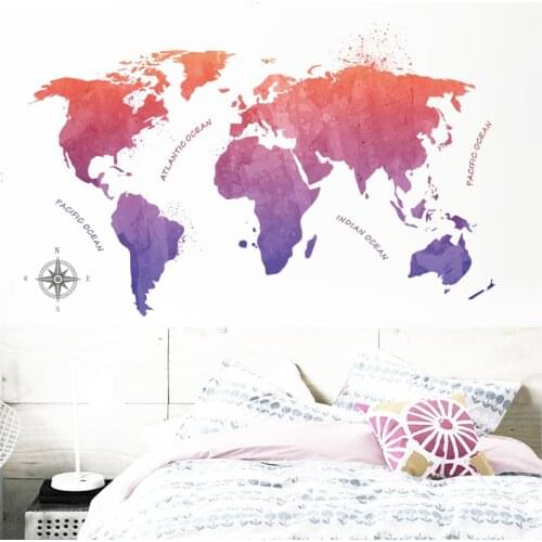 Colorful World Map Wall Sticker for Shop Office Living Room Home Decor Global Maps Mural Art Diy Pvc Wall Decal Posters