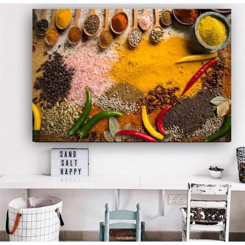 Kitchen Food Canvas Painting Grains Spices Spoon Cuadros Scandinavian Posters and Prints Wall Art Picture Living Room Home Decor