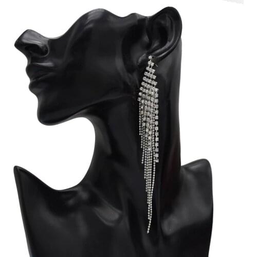 GeometricShape Metal Crystal Long Tassel Earring For Women Bridal Wedding Party Jewelry
