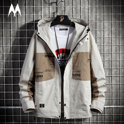 2021cargo Jacket Hooded Coats Men Steet Trend Hip Hop Jackets Fashion Print Coat Mens Casual Loose Plus Size Outwear Streetwear