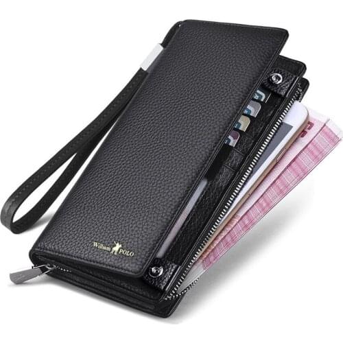 Genuine Leather Mens Wallet Zipper Hasp Design Long Business Phone For Credit Cards Clutch Wallet Men Gift