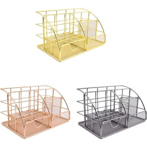 Nordic Style Desktop Makeup Storage Box Practical Makeup Brush Organizer Office Home Metal Pen Holder Rack Desktop Container
