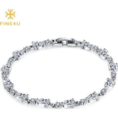 2018 New FINE4U B005 Chain & Link Bracelets Bangles Prong Setting Cubic Zirconia Bracelet for Women Wedding Party Jewelry