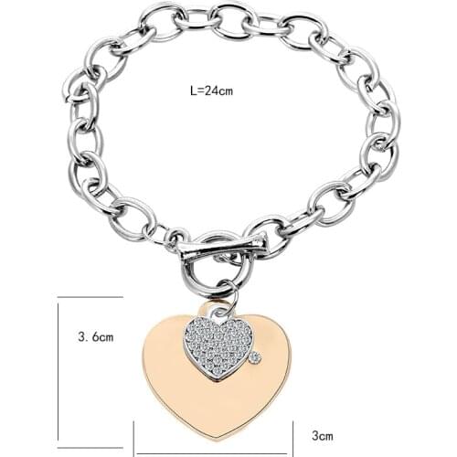 New Love Heart Charms Bracelets Women Gold Silver Color Bileklik Brand Bracelet & Bangle Jewelry Europe American Style Jewelry
