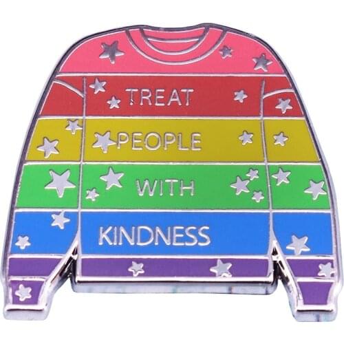 New Enamel Brooches Treat People With Kindness LGBT Lapel Pins Rainbow Sweater Jumper Badge Clothes TPWK Corsage Accessories