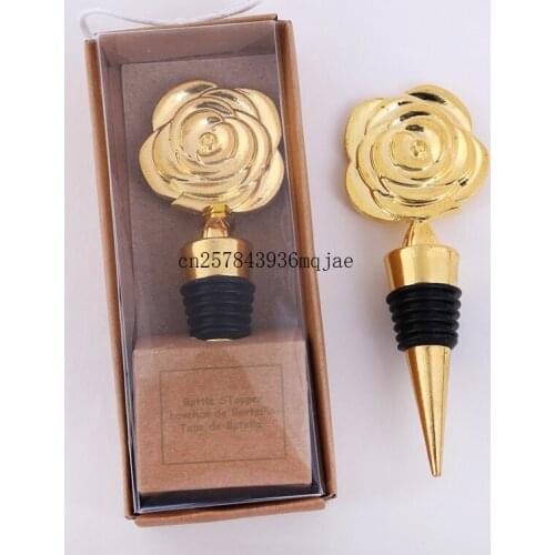 50pcs Gold Rose Wine Stoppers in Gift Boxes Rose Flowers Wine Bottle Stopper Party Favors Wedding Giveaways for Guests