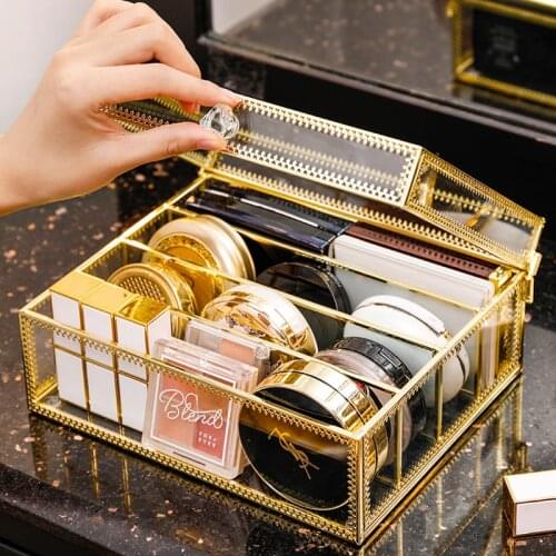 Dustproof Makeup Organizer Glass Eyeshadow Powder Storage Box Dresser Lipstick Holder Cosmetic Display Stand Make up Organizer