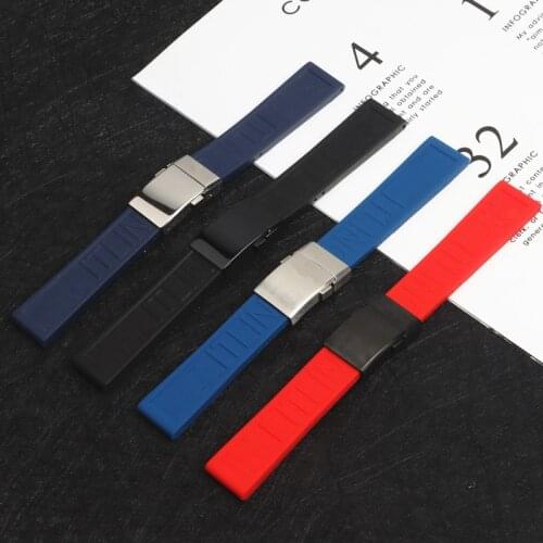20mm 22mm 24mm Top quality watchband thick Rubber Black Blue Red Bracelet For navitimer/avenger/Breitling strap watch band