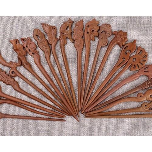 Carved Wood Hair Sticks Chinese Hair Sticks Classical Wooden Hair Sticks Item No. 16~21 Wooden Honey Stick Y-B