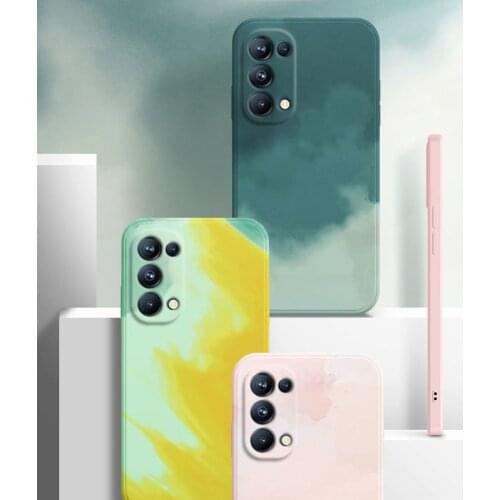 ASINA Luxury Watercolor Painting Soft Silicone Square Case For OPPO Reno 5 4 3 Pro 4SE Cover For Find X2 X3 Lite Fashion Capa