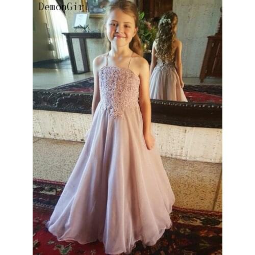 Pink Spaghetti Flower Girl Dresses For Wedding Lace Tulle Girls Pageant Gown First Communion Dress