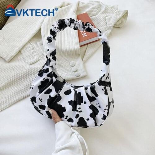 Fashion Women PU Leather Animal Pattern Printing Pleated Shoulder Underarm Bag Casual Ladies Small Hobos Handbags