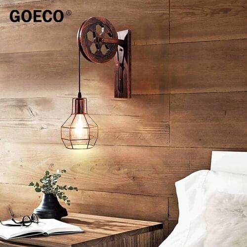 Vintage Industrial Pulley Wall Lamp Retro Iron Wall Light Home Corridor Light Living Room Cafe Adjustable Sconce Light