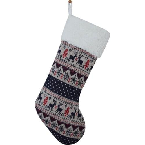 Sorrento Knitted reindeer design Christmas Stocking with sharpa cuff Christmas tree decoration Fashionable socks 10*19inch