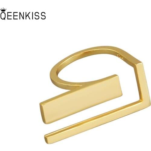 QEENKISS RG611 Fine Jewelry Wholesale Fashion Woman Girl Birthday Wedding Gift 2021Geometry Square18KT Gold White Gold Open Ring