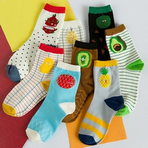 Women Socks Cartoon Avocado Pitaya Pear Lychee Pineapple Fruits Funny Cute Harajuku Korean Streetwear Hip Hop Short Cotton Sock