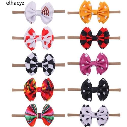 10pcs/lot New Print Nylon Headband 4'' Waffle Double Layer Hair Bow Headband Soft Elastic Hair Band Kids DIY Hair Accessories