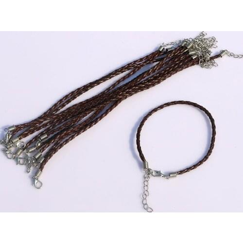 100pcs Deep Brown braided leather cord bracelets clasps lobster Clasp Cords 18cm ,free shipping
