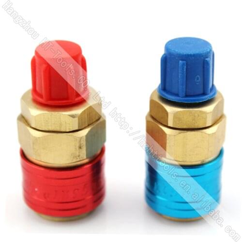 2pcs 1/4SAE R134A Quick Coupler QC - 12 LH Car Air Conditioning Fluoridated Quick Connectors red+blue For Car-styling Hot Sale