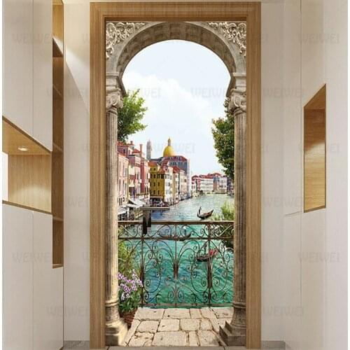 3D Door Stickers PVC Adhesive Wallpaper Scenery Canvas Print Picture Home Decor Waterproof Mural Decal For Living Room Bedroom